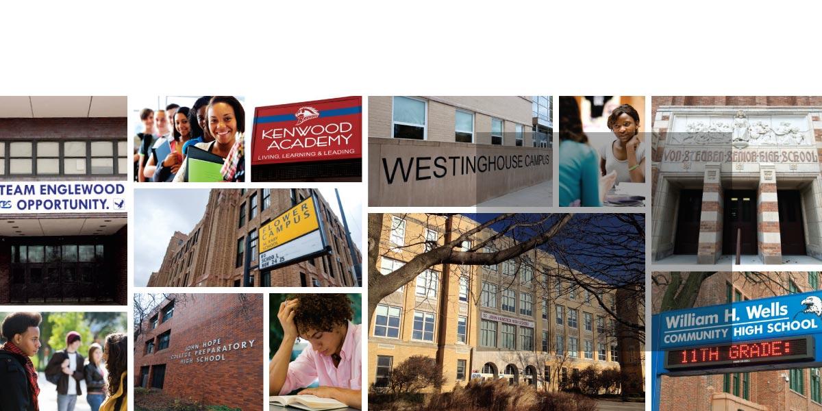 Images of different school signs around Chicago 