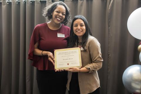 Kassandra Barrera receives First Year Leadership Award presented by Dean Kristen Reid Solomon